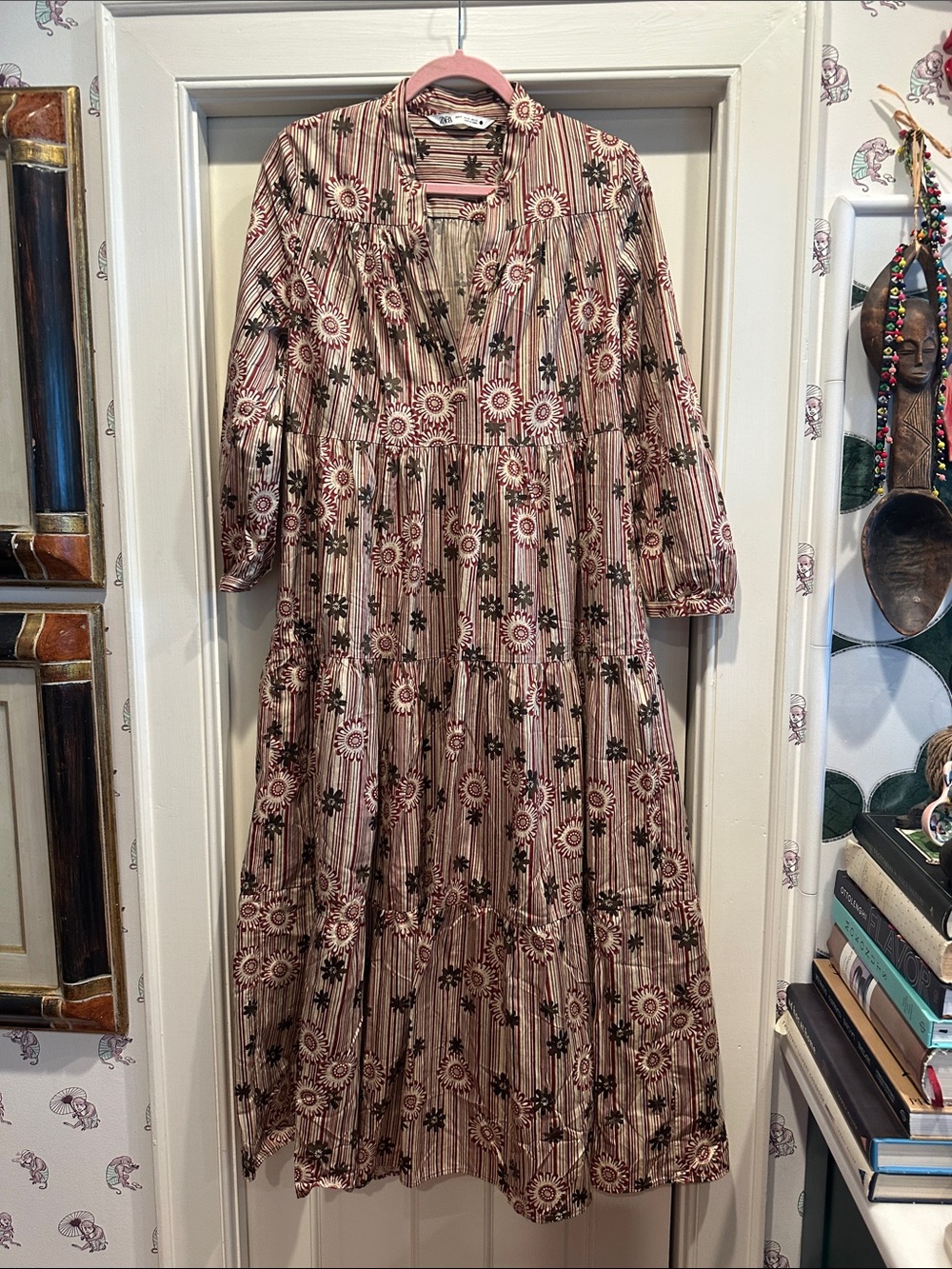 Women's Floral Stripe Tiered Maxi Dress